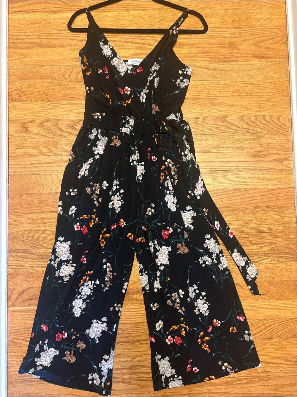 Kaileigh Black Floral Wide-Leg Tie-Waist Jumpsuit